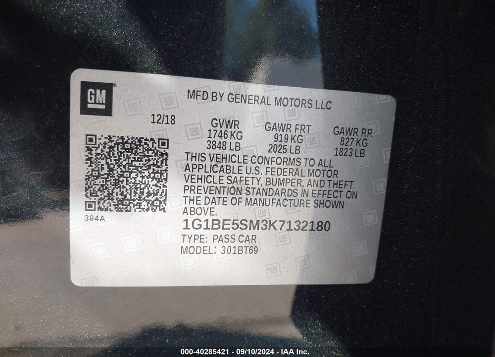 2019 CHEVROLET CRUZE LT VIN: 1G1BE5SM3K7132180
