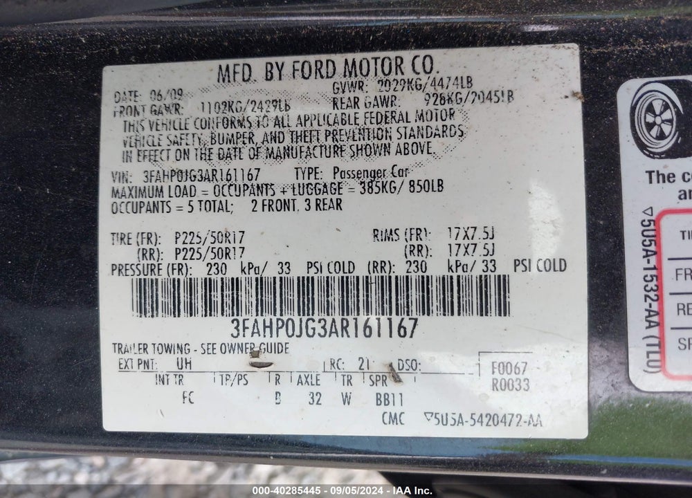 2010 FORD FUSION SEL VIN: 3FAHP0JG3AR161167