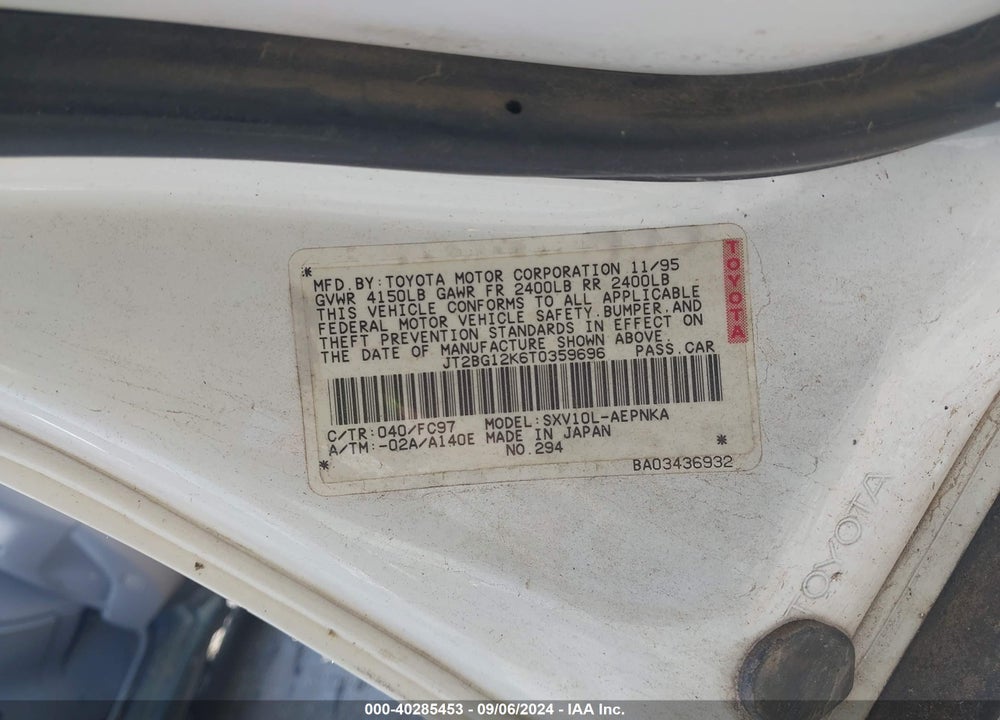 1996 TOYOTA CAMRY DX/LE/XLE VIN: JT2BG12K6T0359696