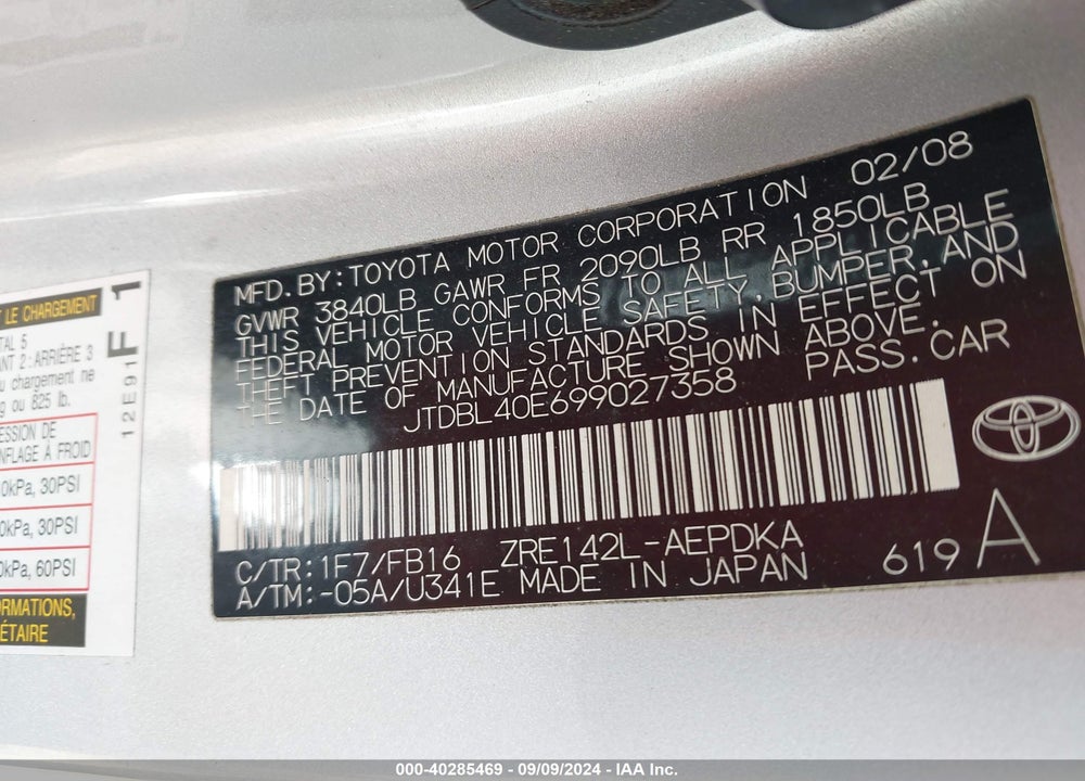 2009 TOYOTA COROLLA LE VIN: JTDBL40E699027358