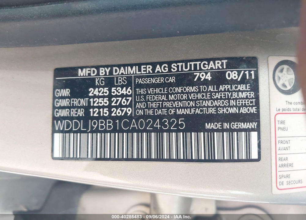 2012 MERCEDES-BENZ CLS 550 4MATIC VIN: WDDLJ9BB1CA024325