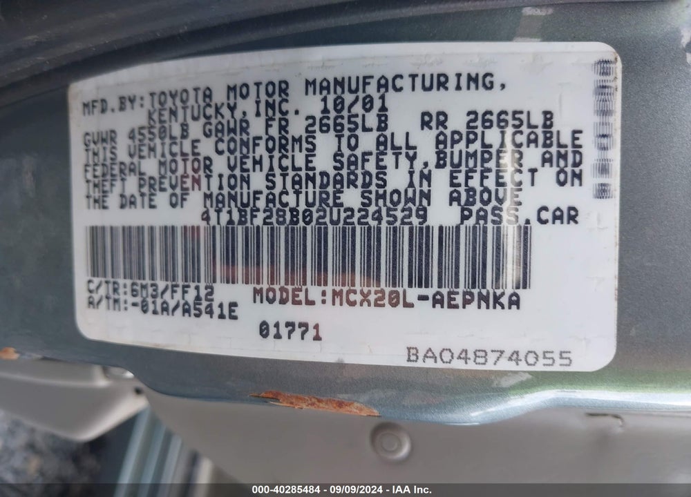 2002 TOYOTA AVALON XL VIN: 4T1BF28B02U224529