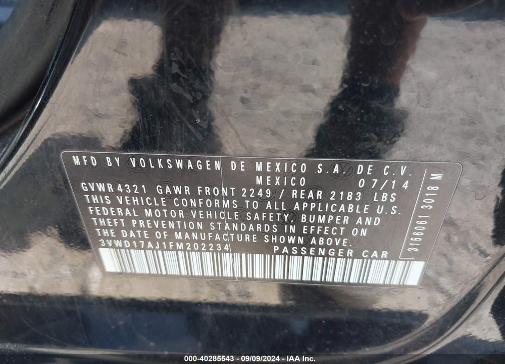 2015 VOLKSWAGEN JETTA 1.8T SE VIN: 3VWD17AJ1FM202234