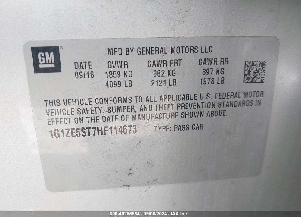 2017 CHEVROLET MALIBU 1LT VIN: 1G1ZE5ST7HF114673