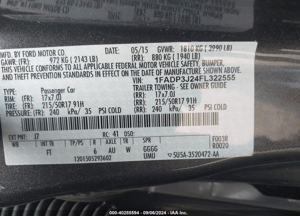 2015 FORD FOCUS TITANIUM VIN: 1FADP3J24FL322555