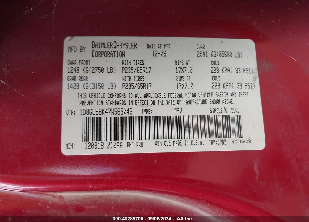 2007 DODGE NITRO SLT/RT VIN: 1D8GU58K47W565043