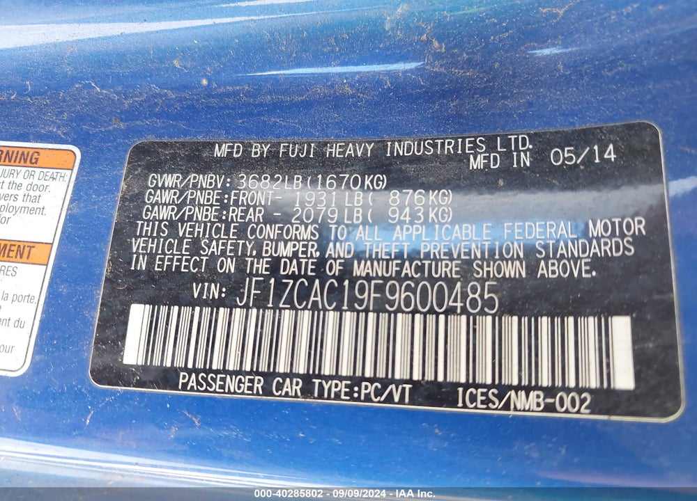 2015 SUBARU BRZ SERIES.BLUE VIN: JF1ZCAC19F9600485