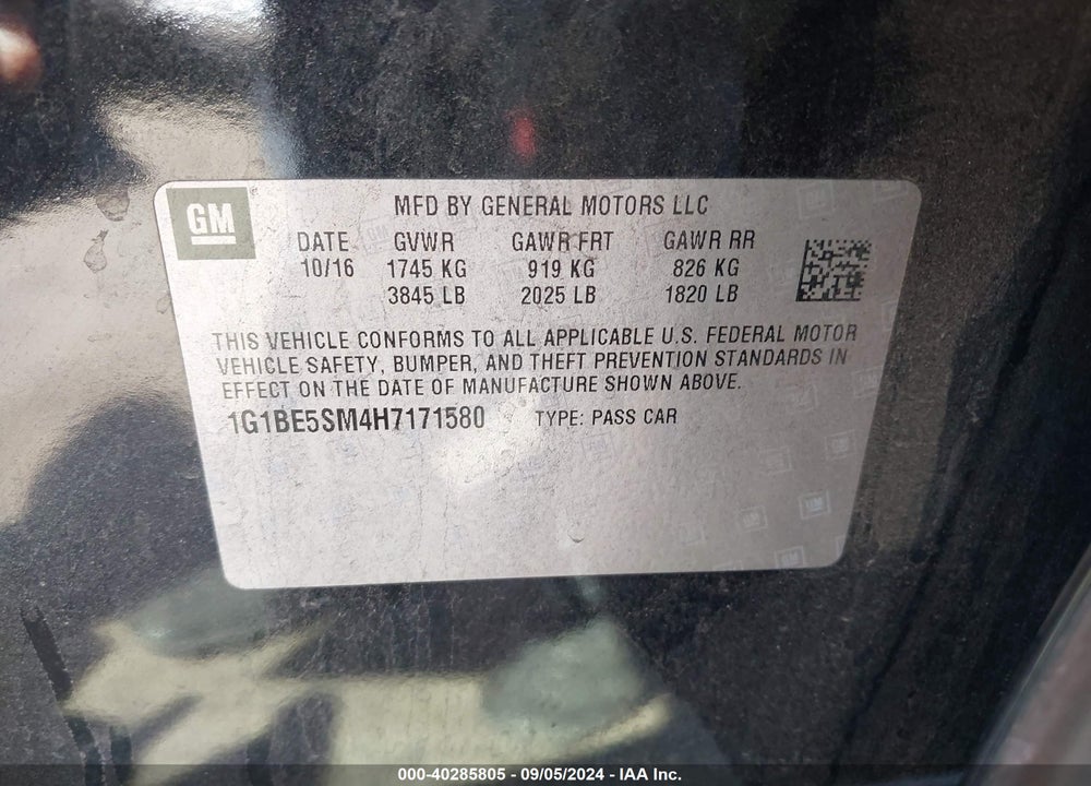 2017 CHEVROLET CRUZE LT AUTO VIN: 1G1BE5SM4H7171580