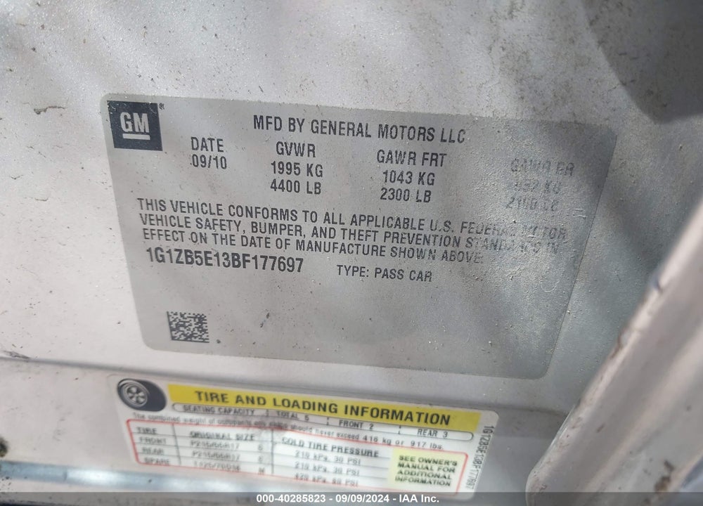 2011 CHEVROLET MALIBU LS VIN: 1G1ZB5E13BF177697