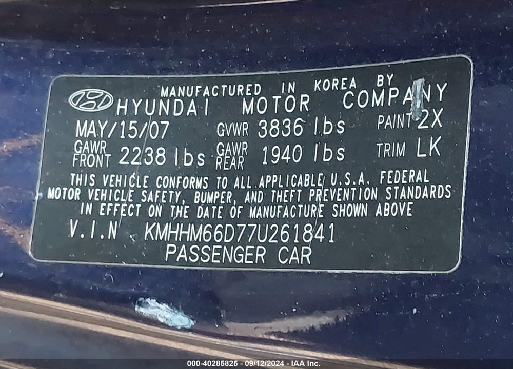 2007 HYUNDAI TIBURON GS VIN: KMHHM66D77U261841