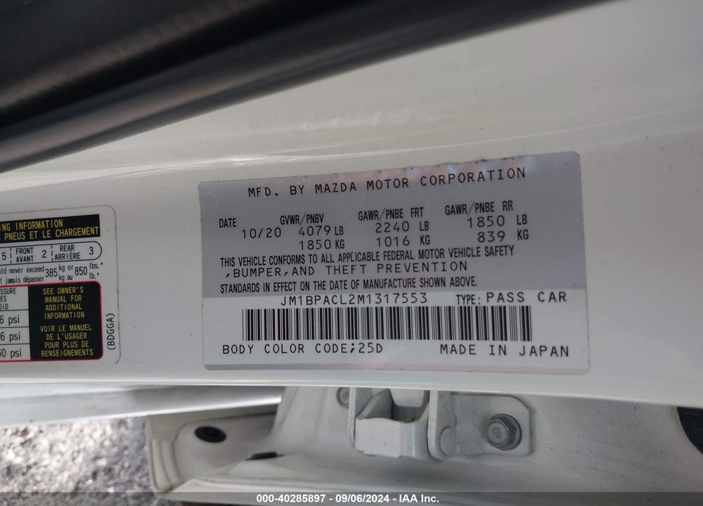 2021 MAZDA 3 PREFERRED VIN: JM1BPACL2M1317553