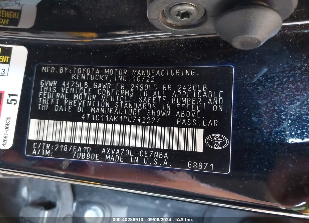 2023 TOYOTA CAMRY LE VIN: 4T1C11AK1PU742227
