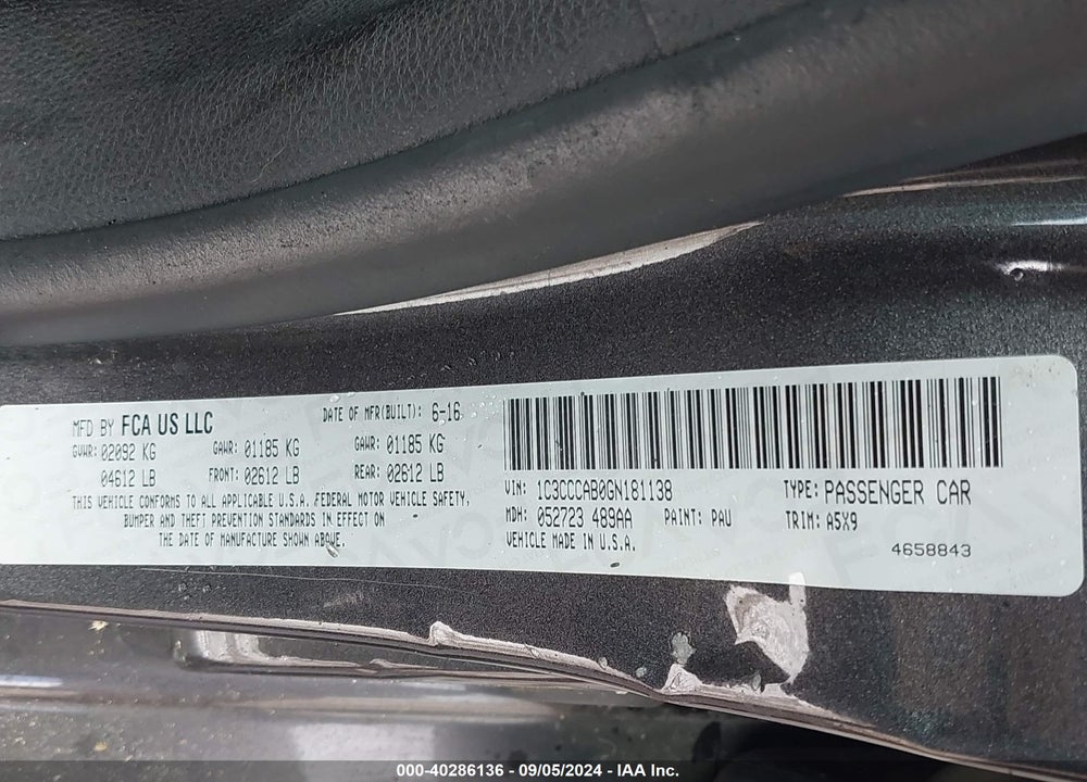 2016 CHRYSLER 200 LIMITED VIN: 1C3CCCAB0GN181138