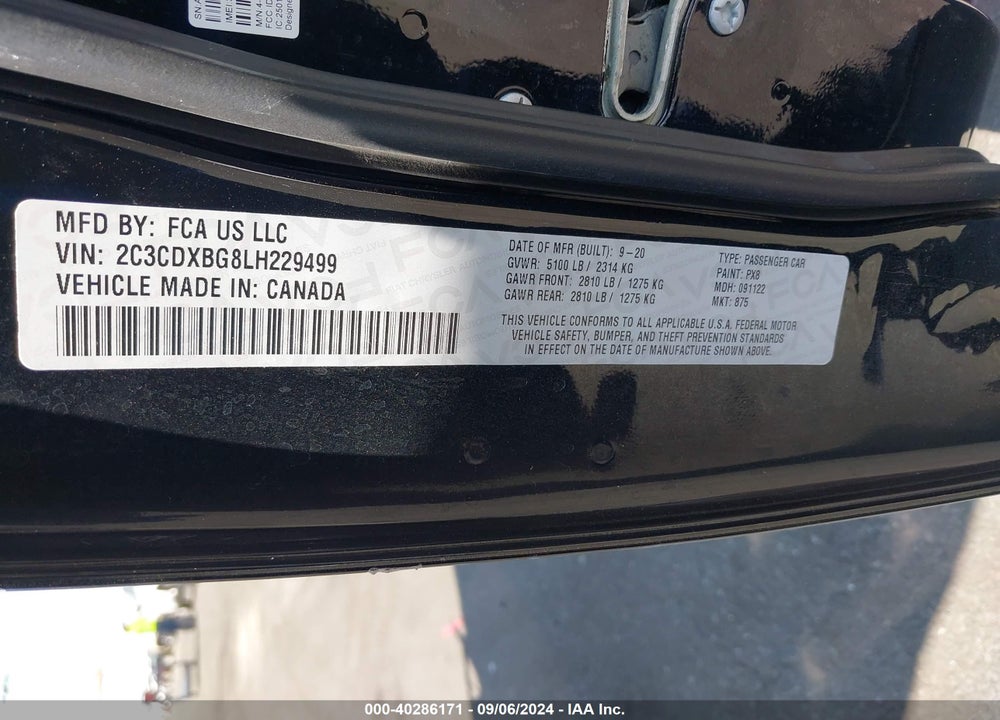 2020 DODGE CHARGER SXT RWD VIN: 2C3CDXBG8LH229499