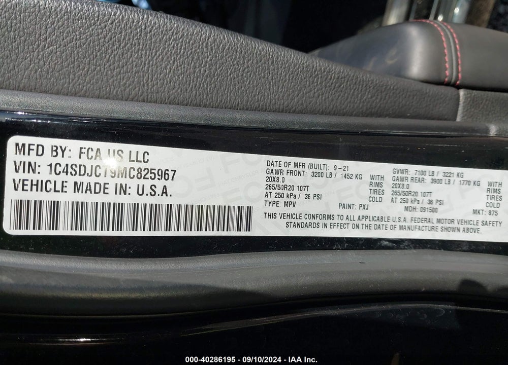 2021 DODGE DURANGO R/T AWD VIN: 1C4SDJCT9MC825967