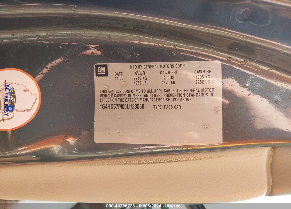 2009 BUICK LUCERNE CXL VIN: 1G4HD57M09U128530