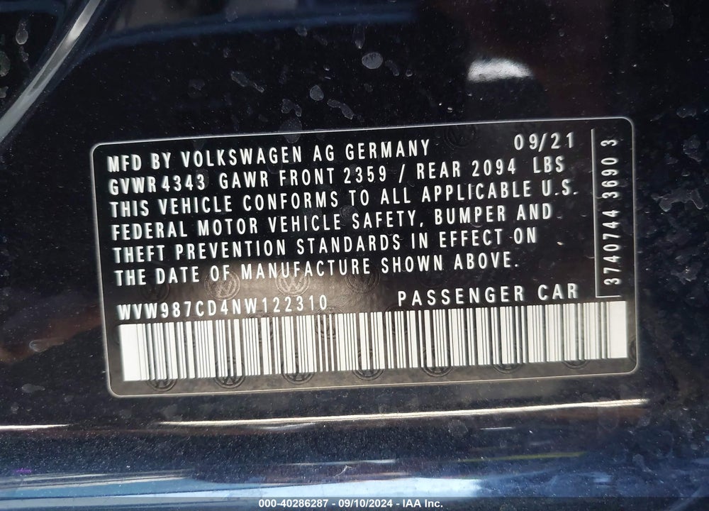 2022 VOLKSWAGEN GOLF GTI 2.0T SE VIN: WVW987CD4NW122310