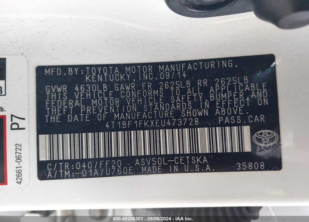 2014 TOYOTA CAMRY SE VIN: 4T1BF1FKXEU473728