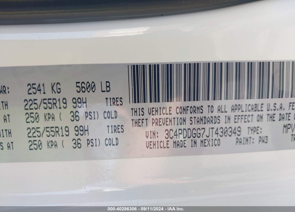 2018 DODGE JOURNEY CROSSROAD AWD VIN: 3C4PDDGG7JT430349
