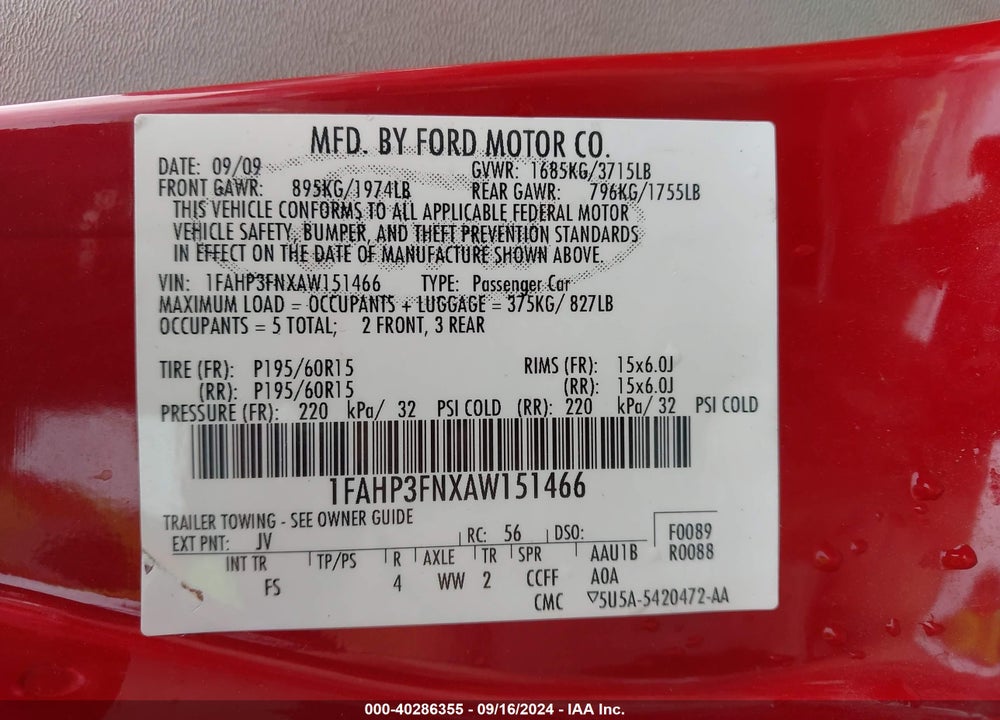 2010 FORD FOCUS SE VIN: 1FAHP3FNXAW151466