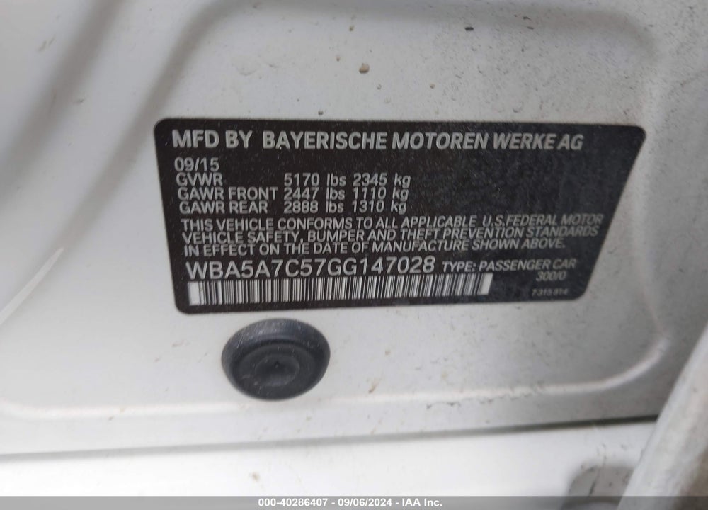 2016 BMW 528I XDRIVE VIN: WBA5A7C57GG147028