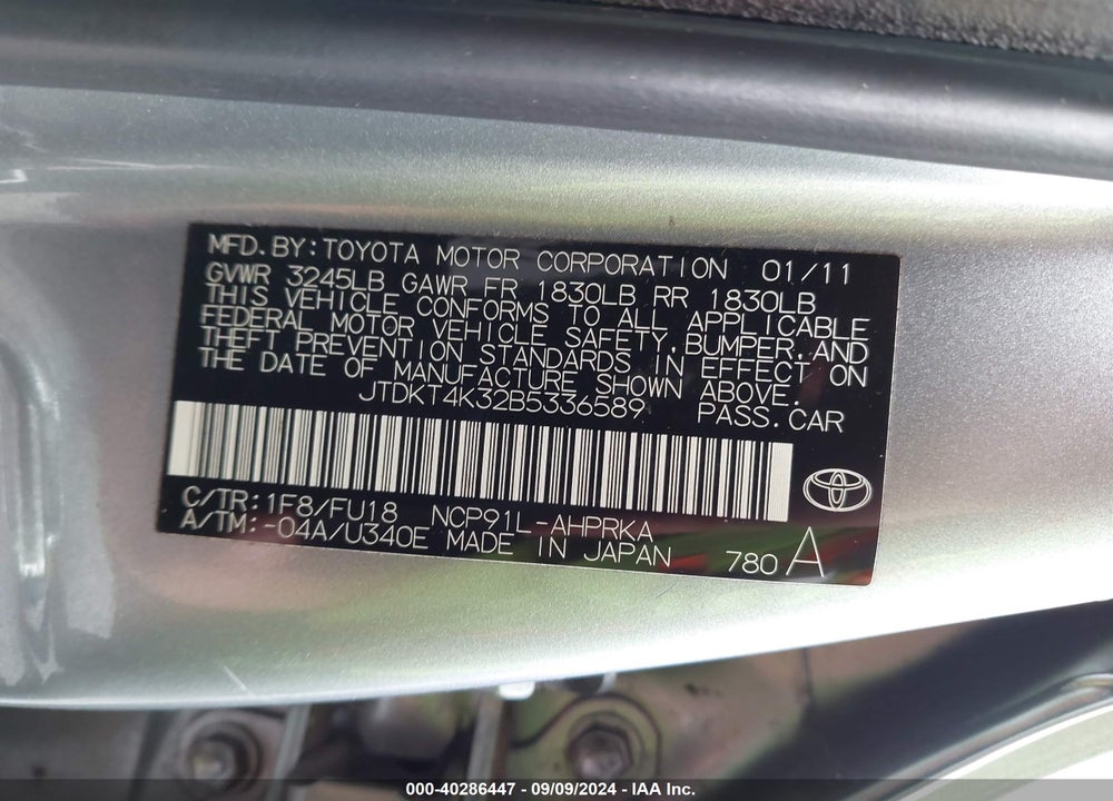 2011 TOYOTA YARIS BASE (A4) VIN: JTDKT4K32B5336589