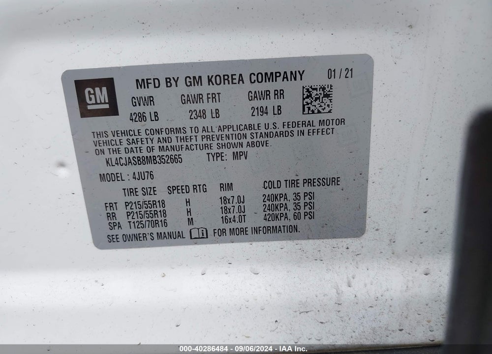 2021 BUICK ENCORE FWD PREFERRED VIN: KL4CJASB8MB352665