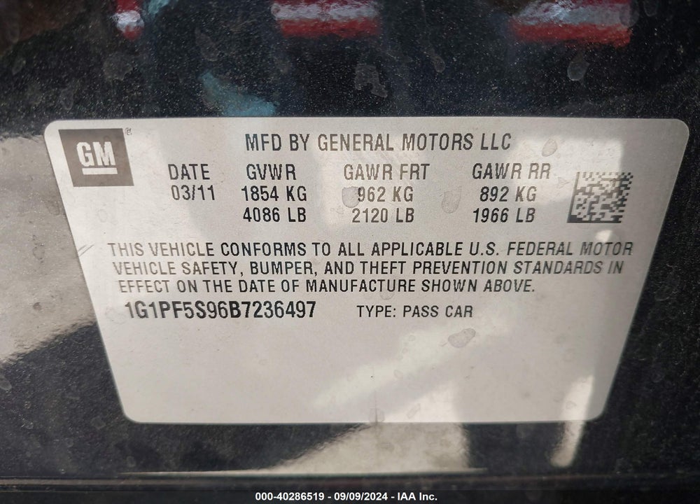 2011 CHEVROLET CRUZE 1LT VIN: 1G1PF5S96B7236497