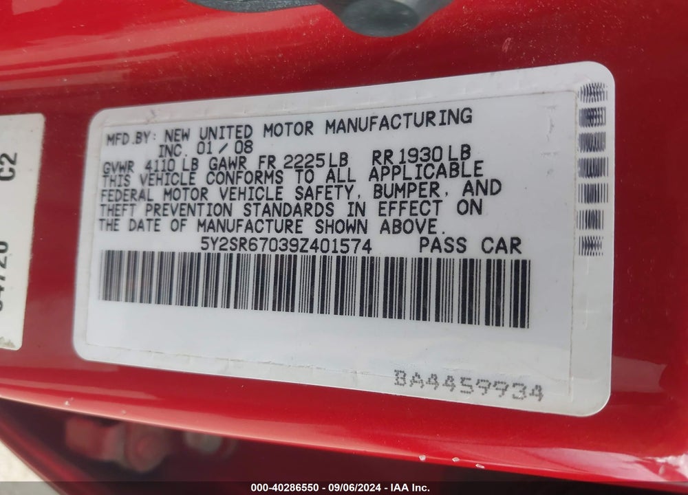 2009 PONTIAC VIBE GT VIN: 5Y2SR67039Z401574