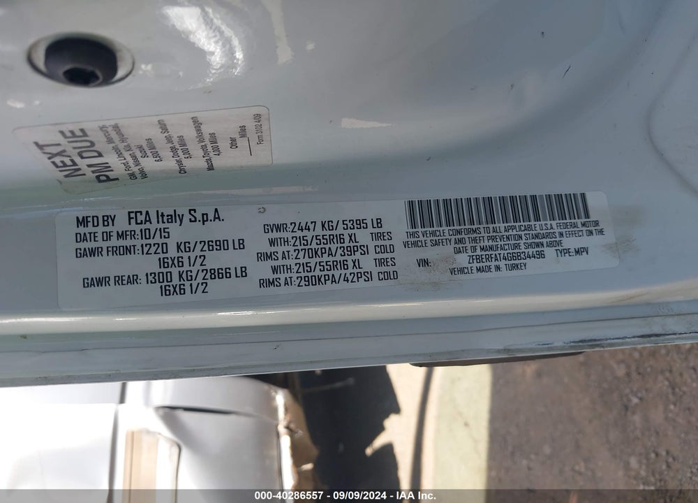 2016 RAM PROMASTER CITY TRADESMAN VIN: ZFBERFAT4G6B34496