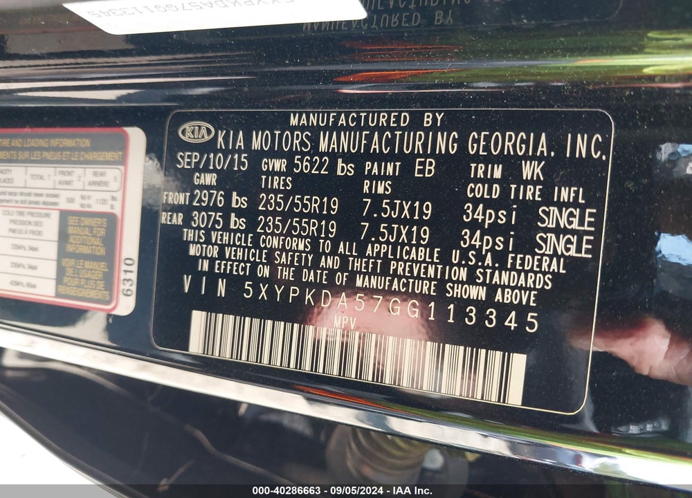 2016 KIA SORENTO SX/SX LIMITED VIN: 5XYPKDA57GG113345