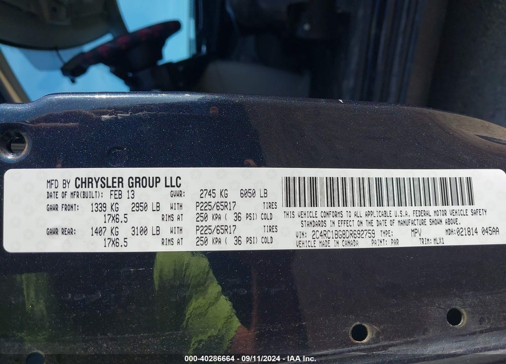 2013 CHRYSLER TOWN & COUNTRY TOURING VIN: 2C4RC1BG8DR692759