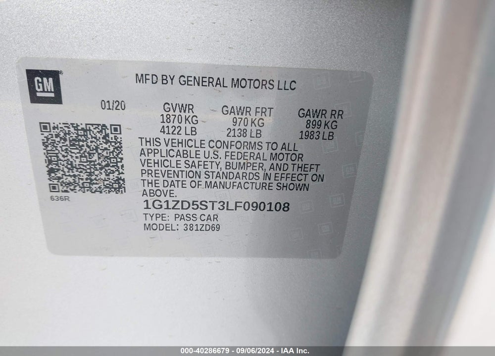 2020 CHEVROLET MALIBU FWD LT VIN: 1G1ZD5ST3LF090108