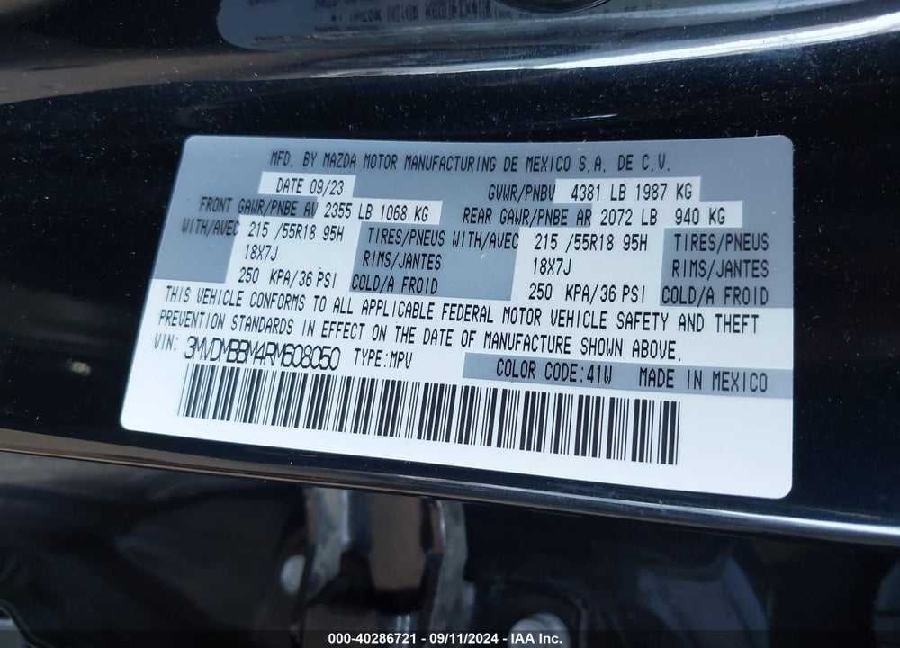 2024 MAZDA CX-30 2.5 S SELECT SPORT VIN: 3MVDMBBM4RM608050