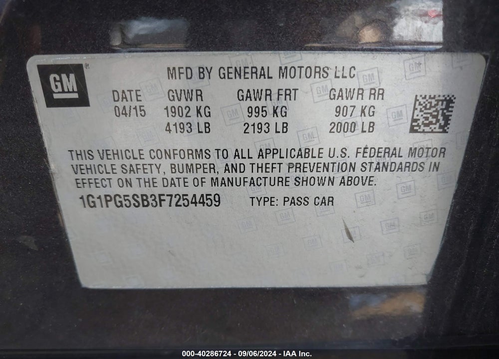 2015 CHEVROLET CRUZE LTZ VIN: 1G1PG5SB3F7254459