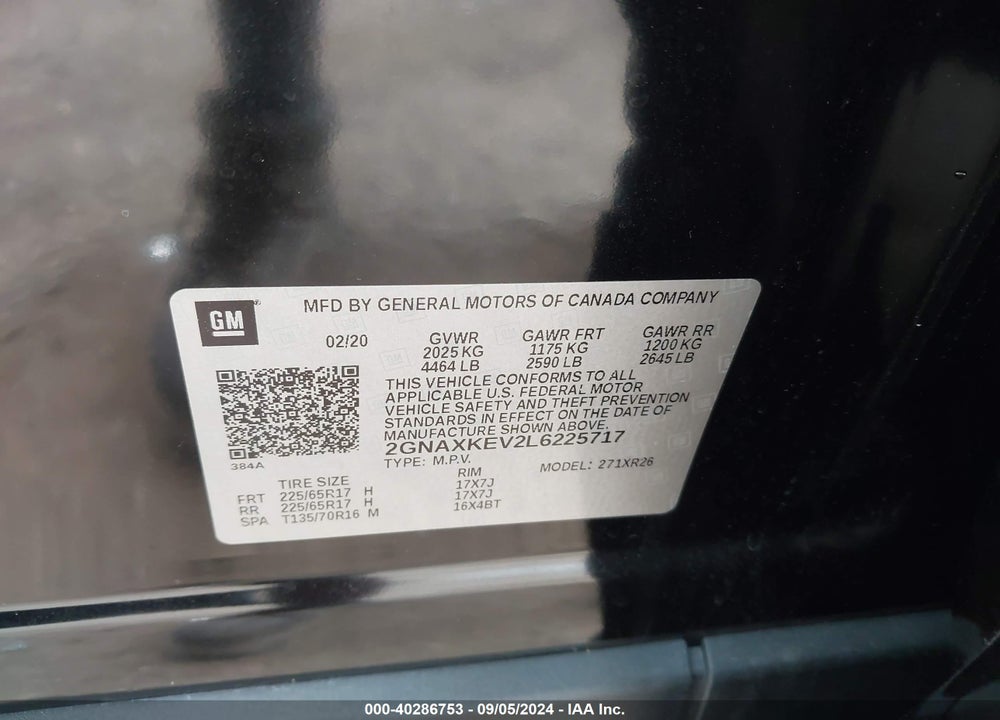 2020 CHEVROLET EQUINOX FWD LT 1.5L TURBO VIN: 2GNAXKEV2L6225717