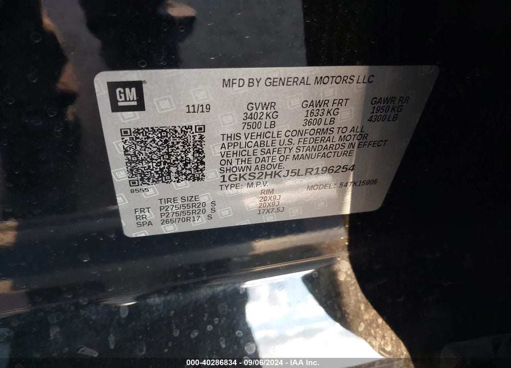2020 GMC YUKON XL 4WD DENALI VIN: 1GKS2HKJ5LR196254