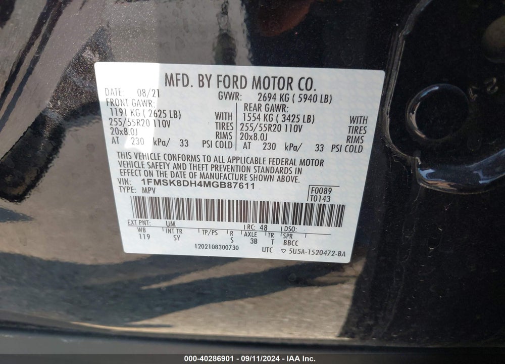 2021 FORD EXPLORER XLT VIN: 1FMSK8DH4MGB87611