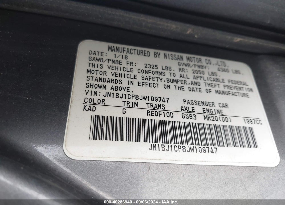 2018 NISSAN ROGUE SPORT S VIN: JN1BJ1CP8JW109747