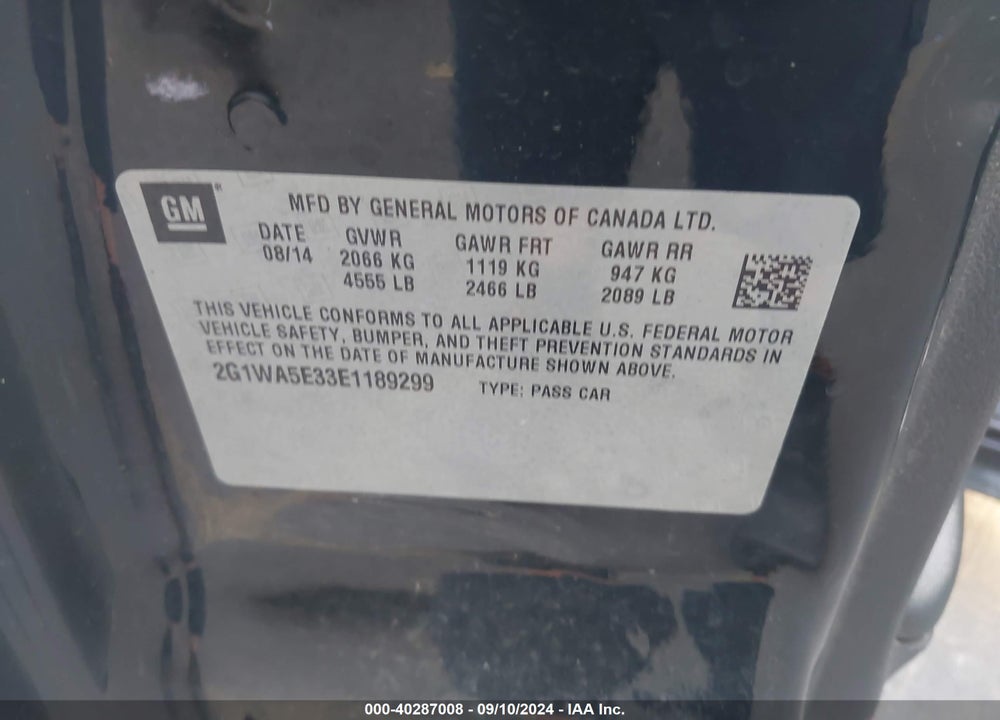 2014 CHEVROLET IMPALA LIMITED LS VIN: 2G1WA5E33E1189299