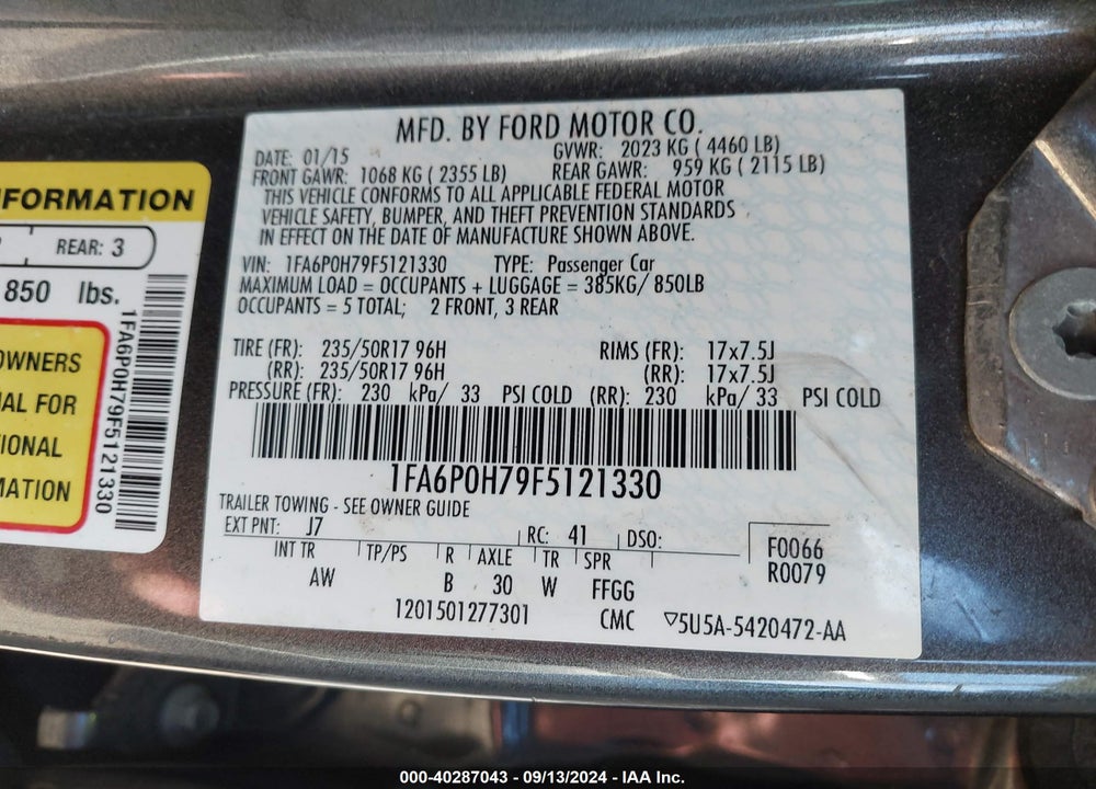 2015 FORD FUSION SE VIN: 1FA6P0H79F5121330