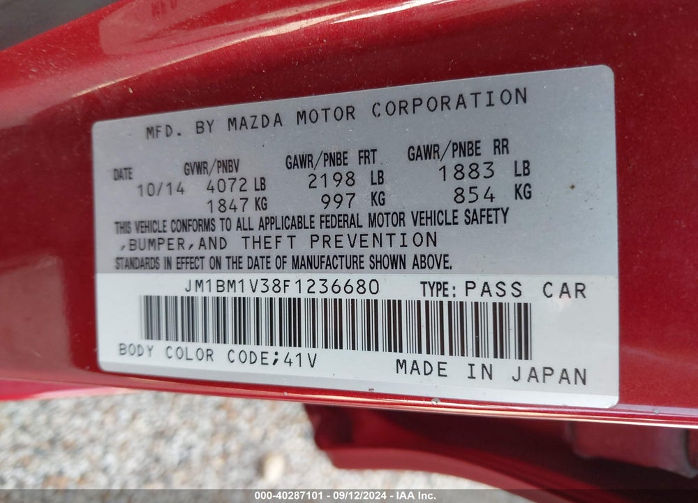 2015 MAZDA 3 S TOURING VIN: JM1BM1V38F1236680