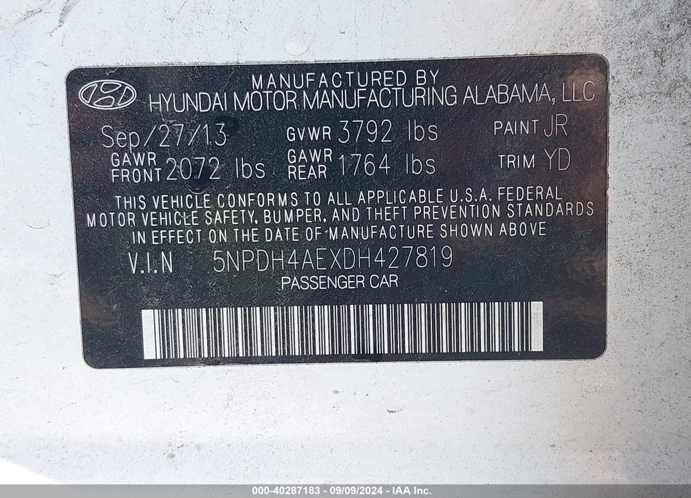 2013 HYUNDAI ELANTRA VIN: 5NPDH4AEXDH427819
