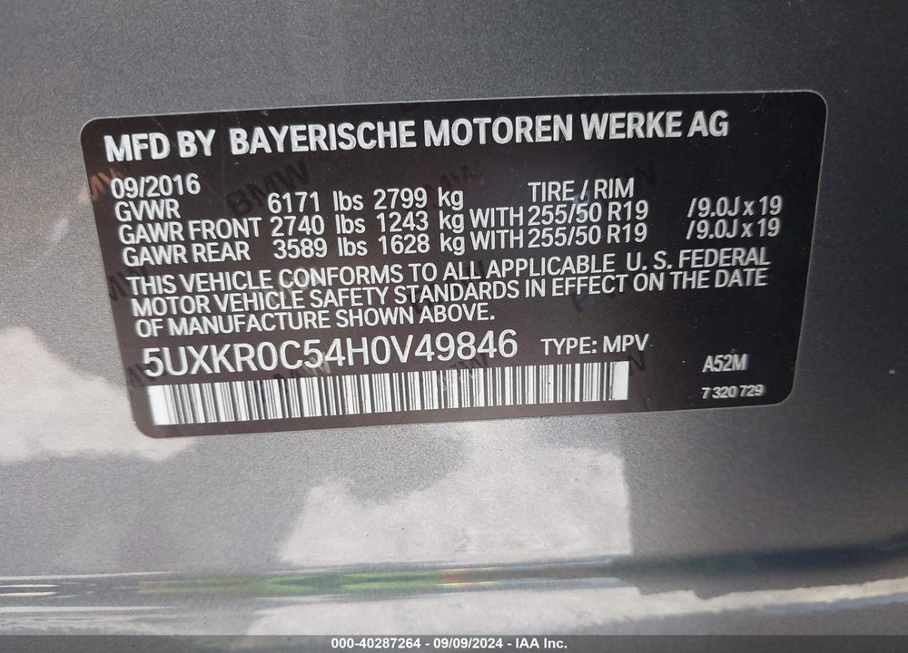 2017 BMW X5 XDRIVE35I VIN: 5UXKR0C54H0V49846