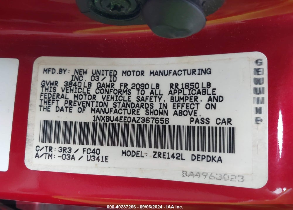2010 TOYOTA COROLLA LE VIN: 1NXBU4EE0AZ367656