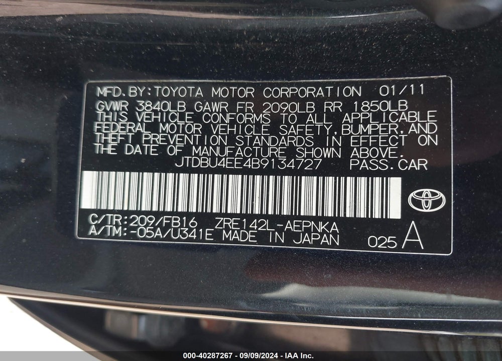 2011 TOYOTA COROLLA LE VIN: JTDBU4EE4B9134727