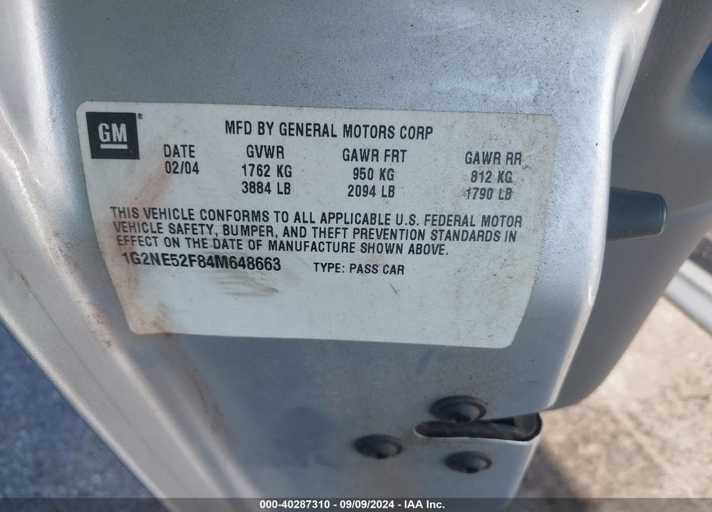 2004 PONTIAC GRAND AM SE VIN: 1G2NE52F84M648663