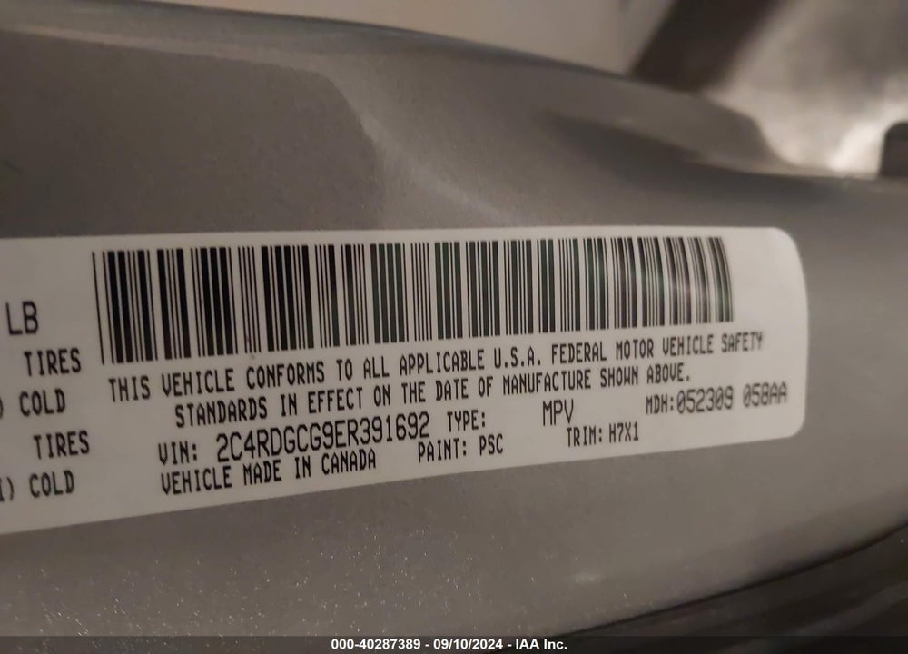 2014 DODGE GRAND CARAVAN VIN: 2C4RDGCG9ER391692