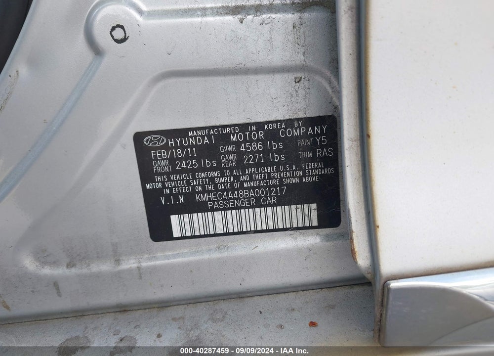 2011 HYUNDAI SONATA HYBRID VIN: KMHEC4A48BA001217
