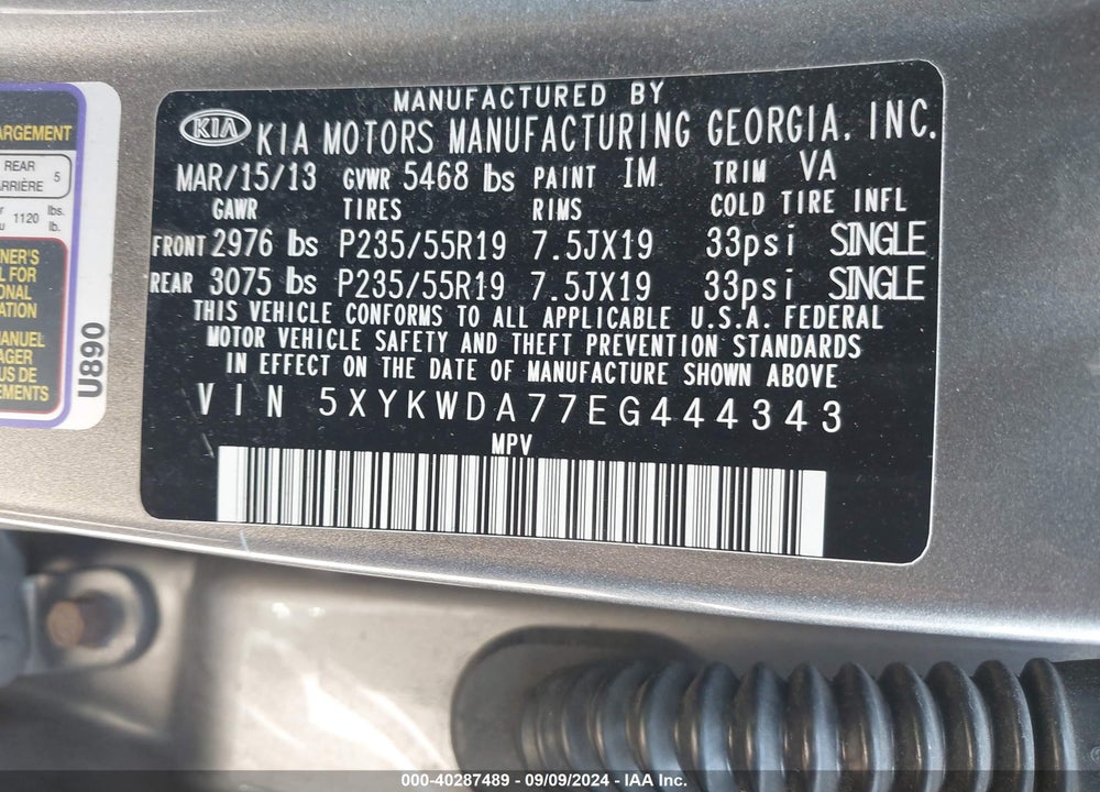 2014 KIA SORENTO LIMITED V6 VIN: 5XYKWDA77EG444343